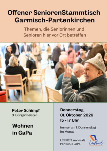 SeniorenStammtisch am Do., 01. Oktober ab 15 Uhr im LEIFHEIT Wohncafé